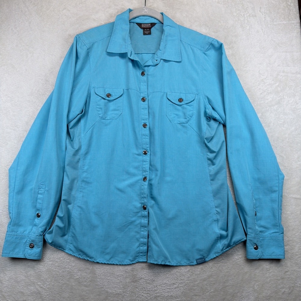 Outdoor Research Hiking Shirt Womens XL Blue Long Sleeve Button Up Outdoor